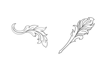 Elegant black and white vector illustrations of ornate flourish floral design elements