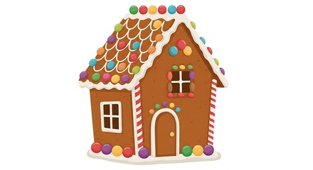 Gingerbread House with Colorful Candies and Icing Decoration