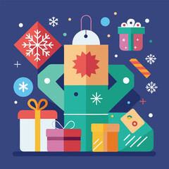 Flat Design Winter Holiday Gift Shopping Illustration