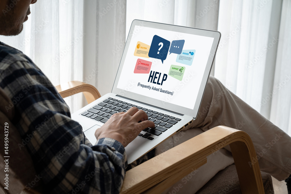 Poster help screen on the website provide answer to faq frequently asked question snugly with knowledge inf