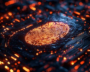Glowing digital fingerprint scanner symbolizing cybersecurity protection