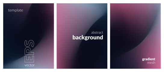 Obraz premium Abstract liquid background set. Gradient mesh. Effect black gray color blend. Blurred fluid dark mix. Modern design template for web covers, ad banners, posters, brochures, flyers. Vector EPS