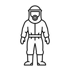 Hazmat suit worn by worker in protective gear against chemicals  