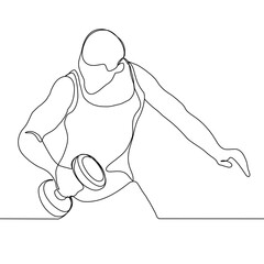 One continuous line drawing of sportive man training in sport gymnasium club center. Fitness workout stretching concept. Single line draw design vector illustration.