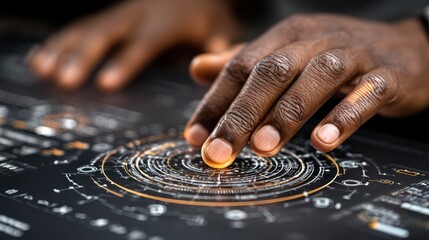 Futuristic Hands Interacting with Advanced Digital Interface Featuring Holographic Elements