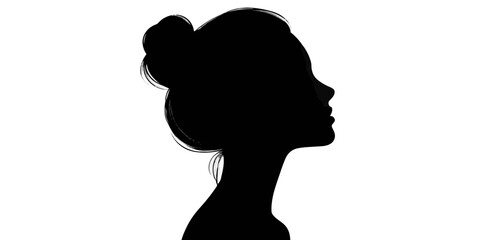 Profile silhouette of woman looking up with hair in a bun
