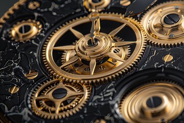 Gold and Black Intricate Gear Mechanism on Black Base Varient 5