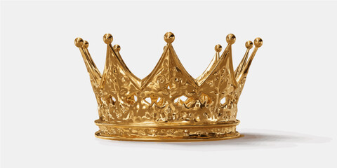 Detailed golden crown with royal filigree on white background
