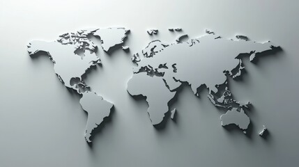 A simple, gray world map. Great for websites! It shows the Earth's continents as flat shapes on a white background. Easy to use and understand.
