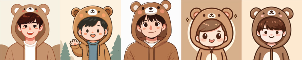 vector sheett of young men dressed as bears