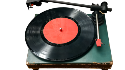 Vintage phonograph player with vinyl, sound carrier, cut out transparent