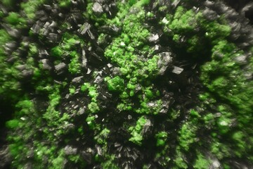 Mineral Uvarovite - Saranovskoe deposit. High magnification microphotography - scale of photography...