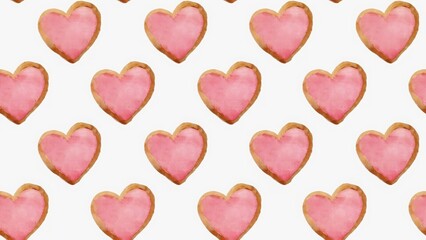Fototapeta premium Seamless watercolor pattern with heart-shaped cookies