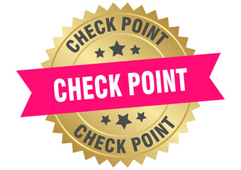 check point. check point round pink and gold label isolated on transparent background
