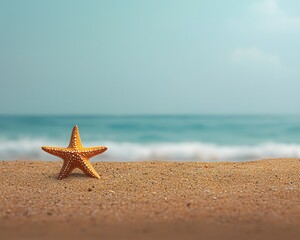 Serene beach scene with a lone starfish on the sand
