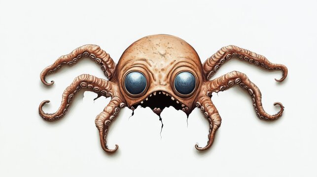 An imaginative creature featuring a blend of octopus and monster elements with expressive eyes and a unique design.