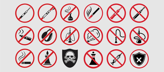 No smoking, No vaping combined sign. High resolution vector icon. Vector illustration eps file.