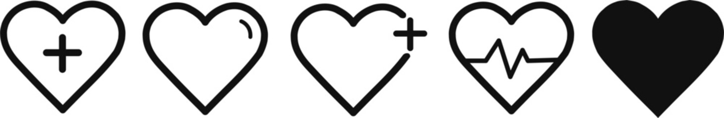 Hearts Icons Vector Set Illustration Heart Beat Pulse Icons