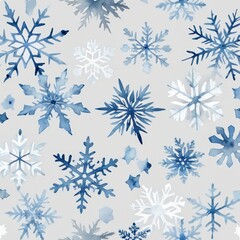 Elegant Watercolor Snowflakes on Soft Gray Background Design