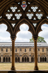 From the cloisters in Norwich Cathedral looking across the courtyard