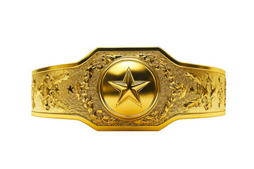 Golden ornate champion belt with star emblem, cut out transparent