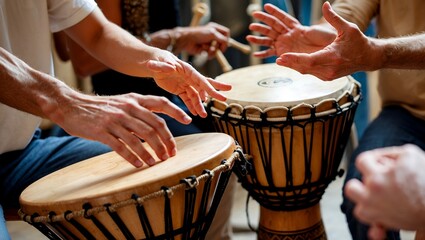 Hands in motion crafting rhythmic harmony on djembe