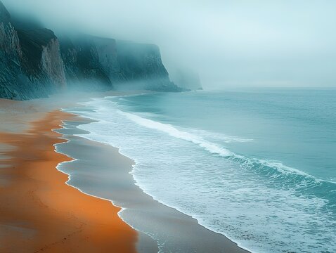 Misty morning on a golden beach