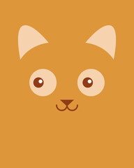 Kitten or cat character. Cartoon cute face of animal for baby card, poster, room decoration, printing on fabric, postcard, wrapping paper. Flat vector illustration