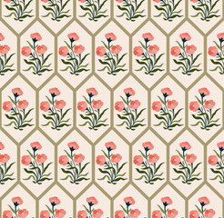 Hand drawn colourful geometric flowers, seamless patterns with floral for fabric, textiles, clothing, wrapping paper, backdrop, banner, illustration, abstract backgrounds.
