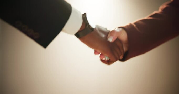 People, fraud or shaking hands for cash, money laundering and investment scam in crime syndicate. White background, studio or partnership with bribe handshake in corruption, trade or illegal business
