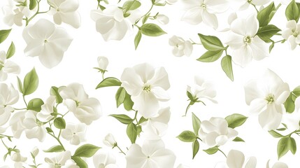 Fototapeta premium Delicate white flowers and leaves seamless pattern design.