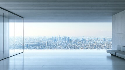 Spacious, modern interior with panoramic city views.