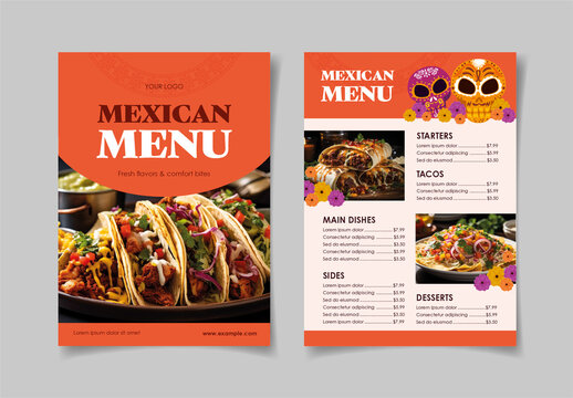 Orange And White Mexican Street Food Menu Layout Flyer Template