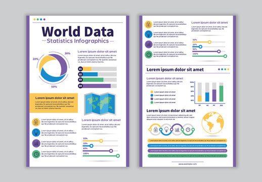 Purple And Yellow World Data Global Report Analysis Infographics Template