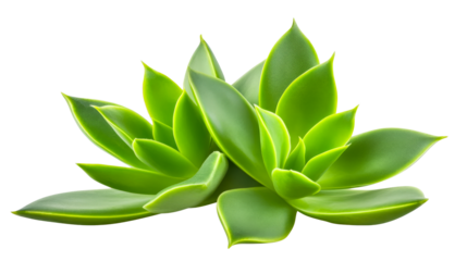 Green succulent rosette close-up, symmetrical plant, cut out transparent