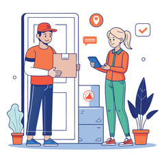 Delivery Person Giving Package to Customer at Door