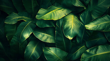 Fototapeta premium Close-up view of lush green tropical leaves.