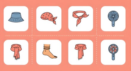 Stylish Summer Accessories Hats, Scarves, Neck Ties & Handheld Fans - Summer Fashion Icon Set