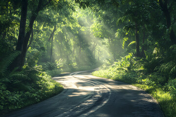Fototapeta premium Road vegetation outdoors woodland.