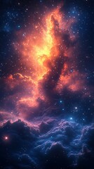 Vibrant cosmic cloud formation glowing in deep space surrounded by twinkling stars