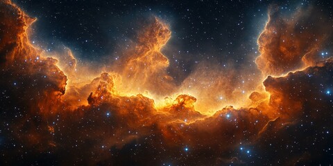 Obraz premium Vibrant nebula displays fiery colors and celestial beauty in the depths of space