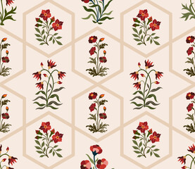 Hand drawn colourful geometric flowers, seamless patterns with floral for fabric, textiles, clothing, wrapping paper, backdrop, banner, illustration, abstract backgrounds.
