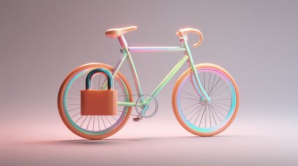 Fototapeta premium Colorful 3D Bicycle Icon with Padlock in Pastel Tones