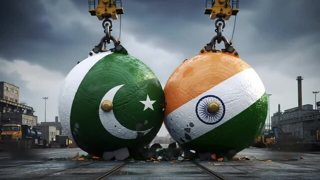 India VS Pakistan Wracking Ball Conflict Symbolizing Trade War