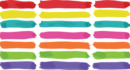 Pastel underline color crayon set - horizontal hand drawn chalk, marker or pencil highlighter strokes with rough textured edges
