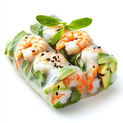 rolls, spring rolls, shrimp rolls, vietnamese spring rolls on white background