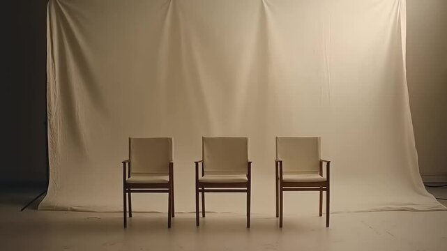 Minimalist chairs in a well lit studio background, showcasing furniture design