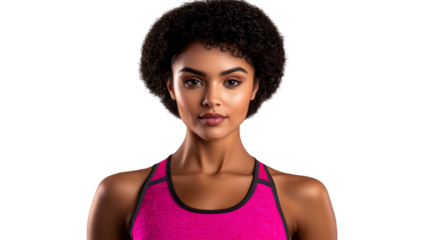 African woman posing in sportswear, fitness concept, cut out transparent