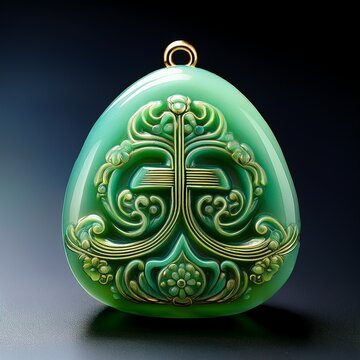 China-Jade-Amulett geschnitzt in Symbolform, hell pr&auml;sentiert