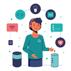 Woman Using Smart Home Technology and Voice Assistants